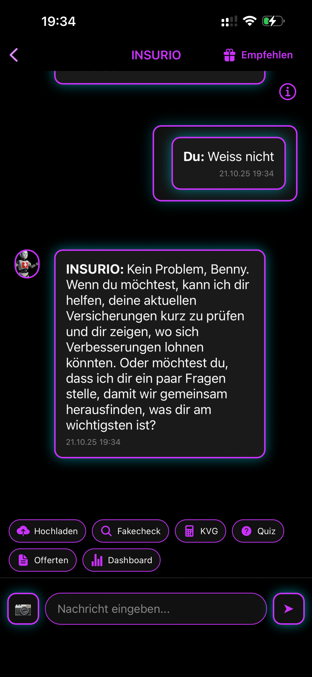 INSURIO – Chat mit Versicherungs-Bot